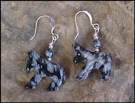 Snowflake Obsidian Horse Earrings