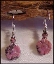 Rhodonite Carved Flower Earrings