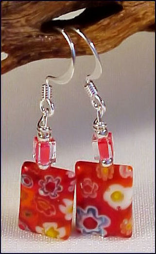 Millefiori Red Rectangle Earrings